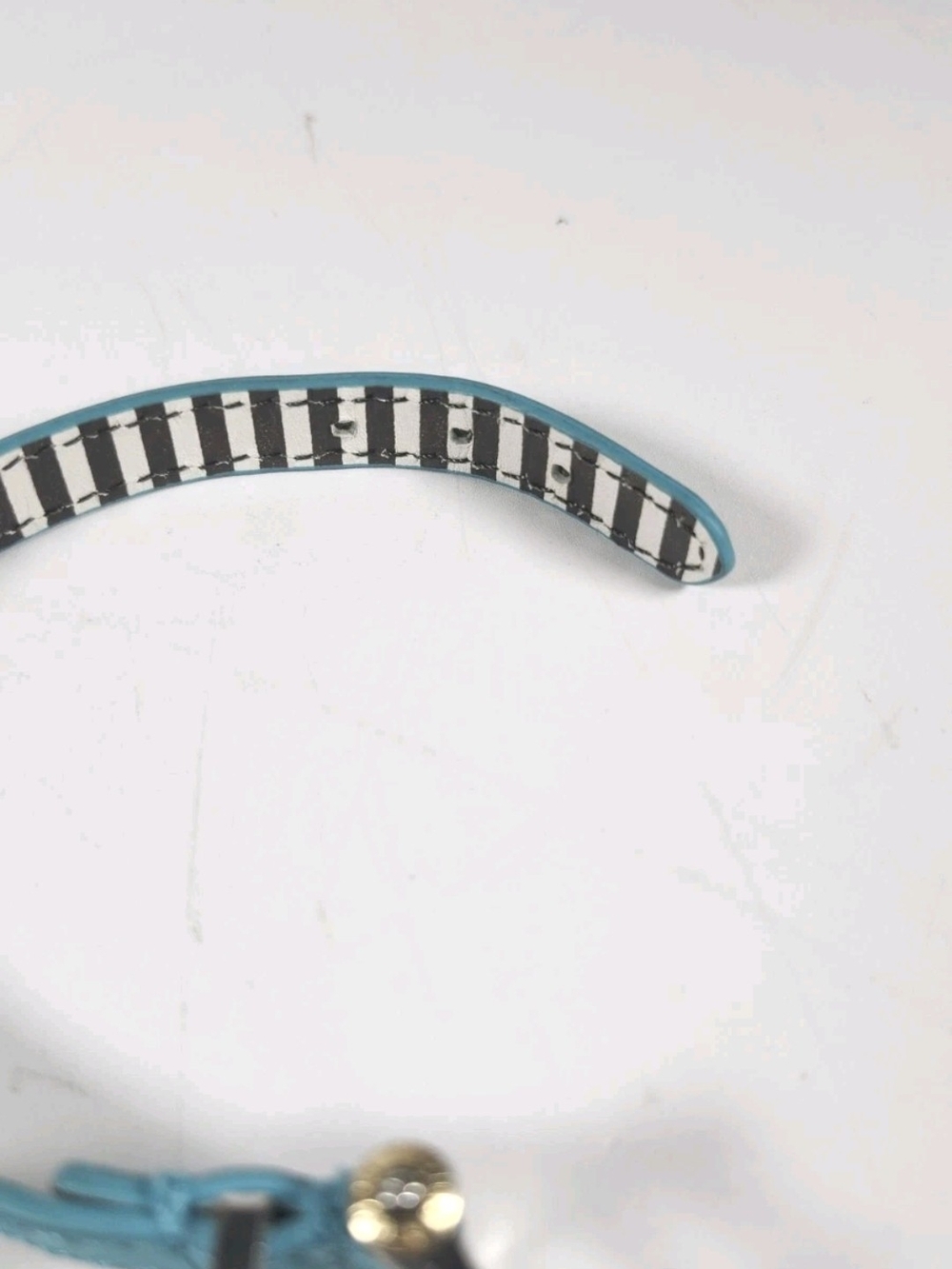 Henri Bendel Vintage Silver Tone Leather Lock Logo Bracelet Turquoise Blue - Picture 11 of 16